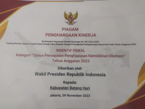 Bupati Batang Hari Dapat Reward dari Wapres 